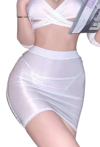 WFWFLIU Damen Mesh Sheer Durchsichtig Kurz Kleid Enge Hüfte Mini Röcke Damen Kurz Minirock, Weiss/opulenter Garten, Einheitsgröße von WFWFLIU