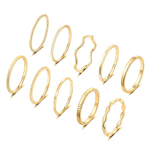 WFYOU 10 Stück 1-2 mm 18 Karat vergoldete einfache Ringe für Frauen und Mädchen, Bandknöchel, stapelbar, Midi-Ringe, elegant, klassisch, minimalistisch, bequeme Passform, Metall, 18 Karat vergoldet WFYOU 10 Stück 1-2 mm 18 Karat vergoldete einfache Ringe für Frauen und Mädchen, Bandknöchel, stapelbar, Midi-Ringe, elegant, klassisch, minimalistisch, bequeme Passform, Metall, 18 Karat vergoldet von WFYOU
