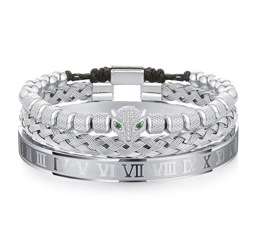 WFYOU 3 x Edelstahl-Armbänder mit Kaiserkrone, goldfarben, römische Zahlen, verstellbares Manschettenarmband, luxuriöses Schmuckgeschenk für Herren, Large, Metall, Edelstahl WFYOU 3 x Edelstahl-Armbänder mit Kaiserkrone, goldfarben, römische Zahlen, verstellbares Manschettenarmband, luxuriöses Schmuckgeschenk für Herren, Large, Metall, Edelstahl von WFYOU