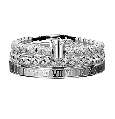 WFYOU Edelstahl-Armbänder für Herren, goldfarben, römische Zahlen, Armreif, gedrehtes Kabel, verstellbares Manschettenarmband, luxuriöses Schmuckarmband, Geschenke, groß, Metall, Edelstahl, 3 Stück WFYOU Edelstahl-Armbänder für Herren, goldfarben, römische Zahlen, Armreif, gedrehtes Kabel, verstellbares Manschettenarmband, luxuriöses Schmuckarmband, Geschenke, groß, Metall, Edelstahl, 3 Stück von WFYOU