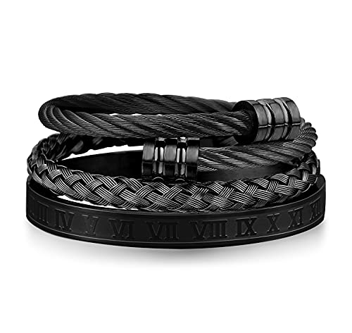 WFYOU Edelstahl-Armbänder für Herren, goldfarben, römische Zahlen, gedrehtes Kabel, verstellbares Manschettenarmband, luxuriöses Schmuckarmband, Geschenk, 3 Stück, One Size, Metall, Edelstahl WFYOU Edelstahl-Armbänder für Herren, goldfarben, römische Zahlen, gedrehtes Kabel, verstellbares Manschettenarmband, luxuriöses Schmuckarmband, Geschenk, 3 Stück, One Size, Metall, Edelstahl von WFYOU