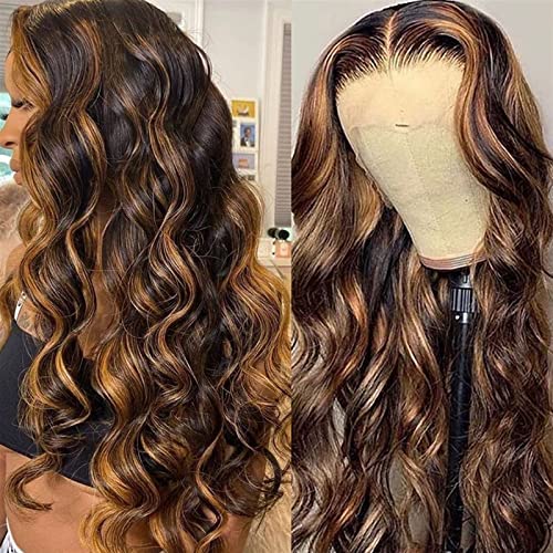 Perücken Echthaar Menschliches Haar Highlight Ombre T Teil Lace Front Perücke Welle lockig brasilianische Remy Haar Perücken for schwarze Frauen vorgezupft 8-34 Zoll Körperwelle Lace Front Perücke Per von WFchenj222-6