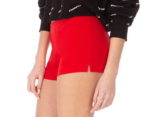 WG WEAR & GO Damen Leggings aus Baumwolle Sport Shorts Kurze Blickdichte Rot Schwarz Graphit Weiß Größe: 36,38,40,42,44,46 (Rot, 46) von WG WEAR & GO