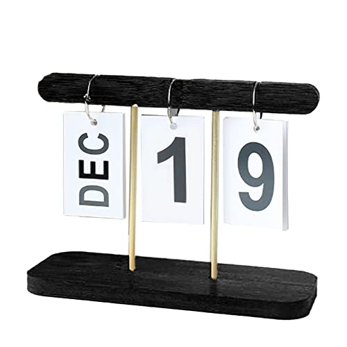 WGFOIP Ewiger Kalender-Flip, Hölzerner Stehschreibtisch-Flip-Kalender, Täglicher Flip-Kalender für Heimbibliotheksbüro-Ornamente (Schwarz) von WGFOIP