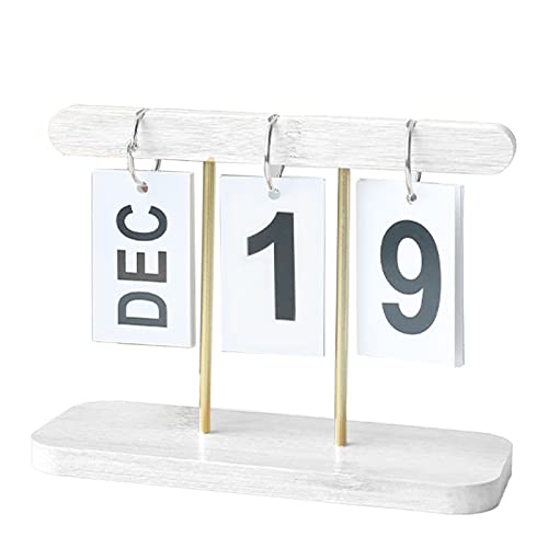 WGFOIP Ewiger Kalender-Flip, Hölzerner Stehschreibtisch-Flip-Kalender, Täglicher Flip-Kalender für Heimbibliotheksbüro-Ornamente (Weiß) von WGFOIP