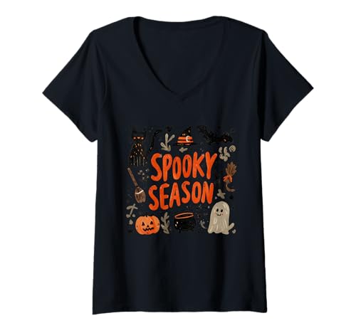 Damen Gruselige Jahreszeit Halloween Hexe Kürbis T-Shirt mit V-Ausschnitt Damen Gruselige Jahreszeit Halloween Hexe Kürbis T-Shirt mit V-Ausschnitt von WGHalloween