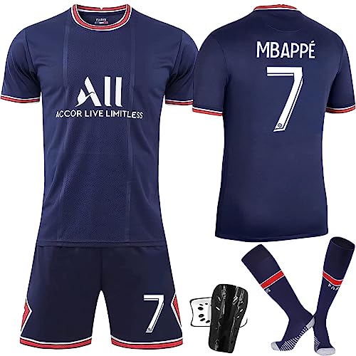 Paris Trikot Kinder Set 2021/22, Fußballtrikot Kinder, Fußball trikot Kinder, Nr.7 Sporttraining T-Shirts und Shorts mit Socken und Schutzausrüstung (Nr 7, 28) von WGVSVLK