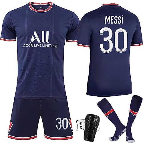 Paris Trikot Kinder Set 2021/22, Fußballtrikot Kinder, Fußball trikot Kinder, Nr.30 Sporttraining T-Shirts und Shorts mit Socken und Schutzausrüstung (Nr 30, 26) von WGVSVLK