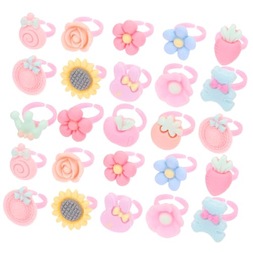 WHAMVOX 100 Stück Teiliges Kinderringe aus Kunststoff Bunte Blumenmotive Offene Verstellringe für Kleine Mädchen Spielerische Schmuckringe zum Anziehen und Verschenken Abwechslungsreiche von WHAMVOX