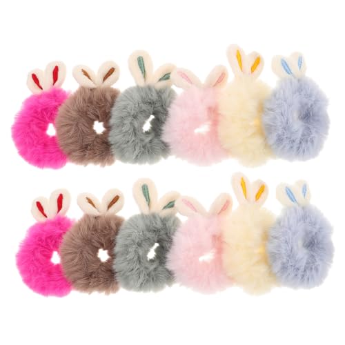 WHAMVOX 12 Stück Teiliges Haargummi für Mädchen Flauschige Haarbänder mit Süßen Hasenohren Weiche Elastische Haarschleifen in Bunten Candy Farben Komfortabel für Schule Party und Alltag von WHAMVOX