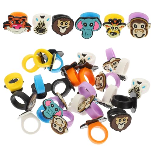 WHAMVOX 25 Stück Teiliges Waldtier Ringe Chunky Ring PVC Langlebig Party Goodie Bag Füller für Altersgruppen Dekorativ Vielseitig Einsetzbar Niedliche Tiermotive Praktische Geschenkidee von WHAMVOX