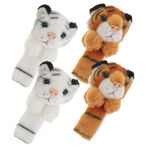 WHAMVOX 4 Stck Teiliges Slap Armband mit Plüsch tigerdesign Weiche Stofftier schnapparmbänder für Partygeschenke Bequemes Niedliches Kuschelarmband für Geburtstags Kostümpartys von WHAMVOX