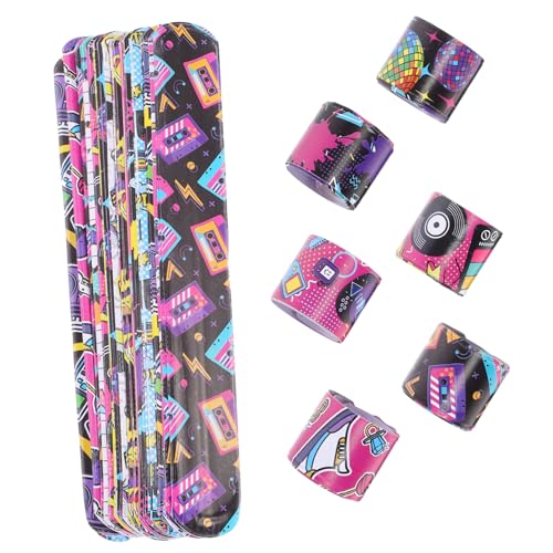 WHAMVOX 48 Stück Teiliges Rockmusik Slap Armband PVC Metall Leicht und Hautfreundlich Einfache Handhabung Langlebig und Farbecht als Party Mitgebsel für Geburtstage und Musikfans von WHAMVOX