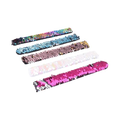 WHAMVOX 5 Stück Teiliges Pailletten Slap Armband mit Meerjungfrau Design Modisches Schmuckspielzeug für Mädchen Bunte Kinderarmbänder als Geschenk und Party Mitgebsel Geeignet von WHAMVOX