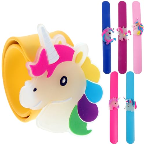 WHAMVOX 6 Stück Teiliges Leuchtendes Silikon Schnapparmband Cartoon Einhorn Motiv Bunte Party Armbänder Für Mädchen Jungen Kindergeburtstag von WHAMVOX