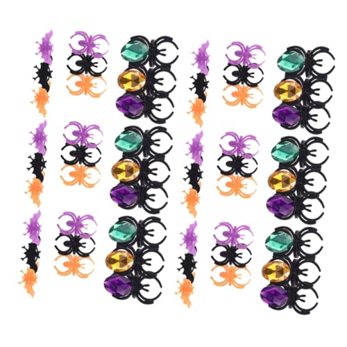 WHAMVOX 60 Stück Teiliges Halloween Plastik Fingerring mit Spinnen Fledermaus-motiv Bunte Tiermuster Ringe für Party-deko und Lustige Fingerdekoration Geeignet für Erwachsene von WHAMVOX