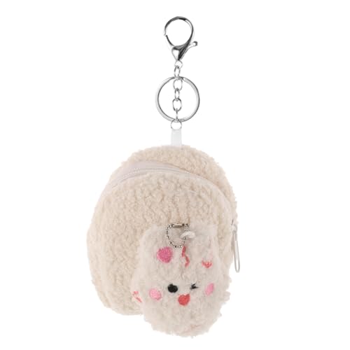 WHAMVOX Plüsch Münzbeutel Cartoon Kosmetiktasche mit Reißverschluss Kleingeldbörse für Mädchen Weiche Geldbörse mit Rundring Charm Weiß Kleine Portmonee für Karten Lippenstift von WHAMVOX