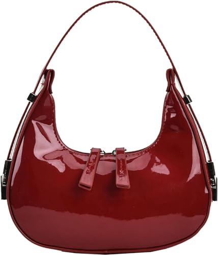 WHAPELQ Halbmond Tasche Damen Handtasche Damen Handtaschen Crossbody Bag UmhäNgetasche Halbmond Tasche Pu Leder Hobo Bag GeldböRse Frauen Clutch Handtaschen Kleine Taschen Rot von WHAPELQ
