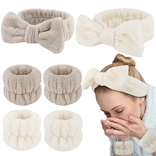 WHAVEL 6-teiliges Stirnband-Set, Spa-Stirnband, Make-up, Hautpflege, Handgelenkbänder zum Waschen des Gesichts (beige, hellkaffeebraun) von WHAVEL