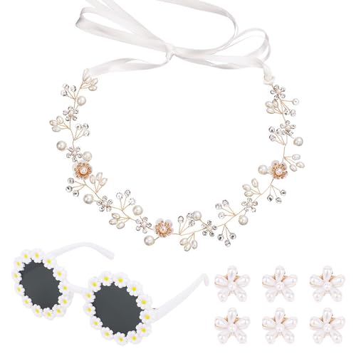 WHAVEL Haarschmuck für Blumenmädchen, inklusive Perlenkopfschmuck, Gänseblümchen-Sonnenbrille, Blumenkrallen-Clips für Hochzeit, 8 Stück WHAVEL Haarschmuck für Blumenmädchen, inklusive Perlenkopfschmuck, Gänseblümchen-Sonnenbrille, Blumenkrallen-Clips für Hochzeit, 8 Stück von WHAVEL