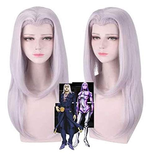 Anime Coer Wig. Anime Perücke Leone Abbacchio Jojo' s Bizarres Abenteuer Cosplay Comic- con Halloween Party Karneval Erwachsene Männer und Frauen Anime Fans Geschenk( Silber lila Langhaarperücke) von WHBHD