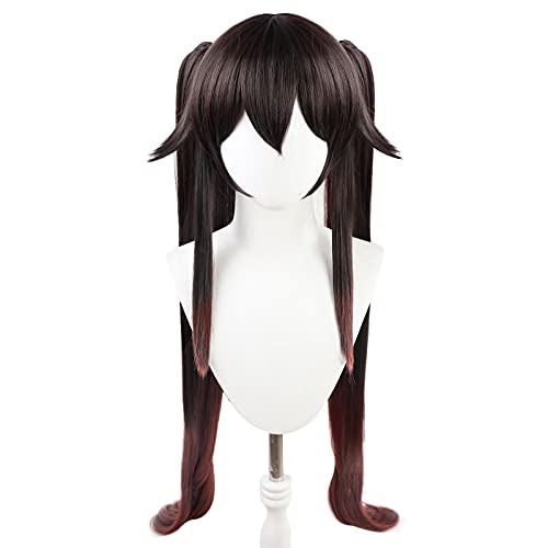 Uearlid Wig Anime Cosplay 2021 Game Genshin Wirkung Hutao Anime Cosplay Haar Hitzebeständige synthetische Perücken Halloween 11 0cm Lange Zwillings-Pigtails. von Uearlid
