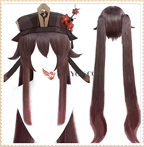 Uearlid Wig Anime Cosplay Genshin Wirkung Hutao Hu Tao Cosplay Perücke Gradienten Pigtails Synthetische langes Gerade Hitzebeständige Haar Ponytails Frauen + Perücke Kappe von WHBHD