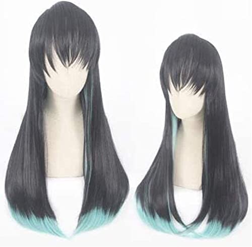 WHBHD Anime Coer Wig. Dämon Slayer Tokitou Muichirou Anime Perücke Cosplay Langes Haar Comic- Con Halloween Party Karneval Männer und Frauen Anime Fans Geschenk (schwarzes langes Haar) von WHBHD