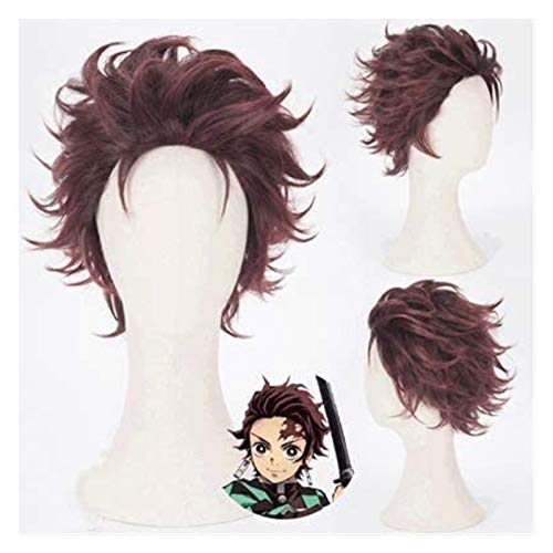 WHBHD Demon Slayer Perücke Kollektion Anime Perücke Cosplay Comic- Con Halloween Party Karneval Erwachsene Männer und Frauen Anime Fans Geschenk Agatsuma Zenitsu(Farbe: Kamado Nezuko) von WHBHD