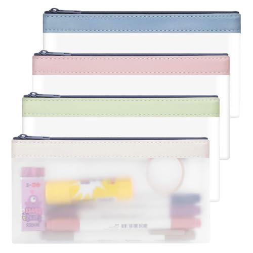 WHC 4 Stück Transparentes Federmäppchen Durchsichtig, Superweiches TPU-Federmäppchen mit Reißverschluss, Transparentes Federmäppchen Kosmetiktasche wasserdichte für Students & Adults Schul-Bürobedarf von WHC