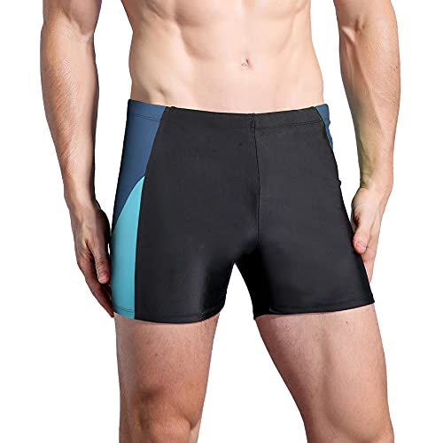 WHCREAT Herren Badehose Sport Schwimmhose Badeshorts Beachshorts Chlor Resistent, Grau Blau L von WHCREAT