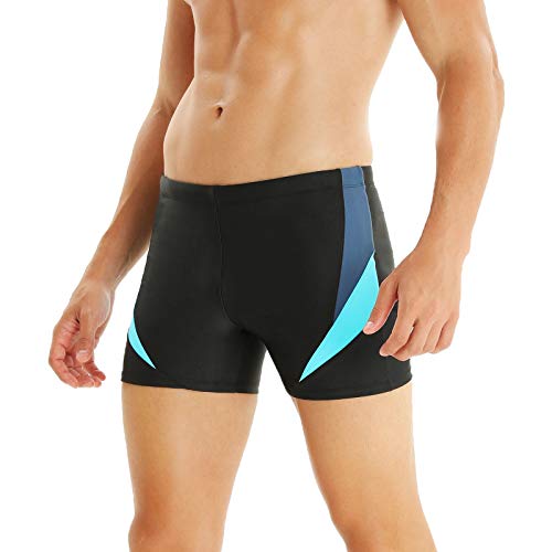 WHCREAT Herren Badehose Sport Schwimmhose Badeshorts Beachshorts Chlor Resistent, Grau Blau L von WHCREAT