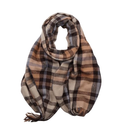 WHCREAT Schal Damen Winter Weicher Warmer Winterschal Karierte Damenschal Mit Fransen Lange Stola Schals, Dunkel Kamel von WHCREAT