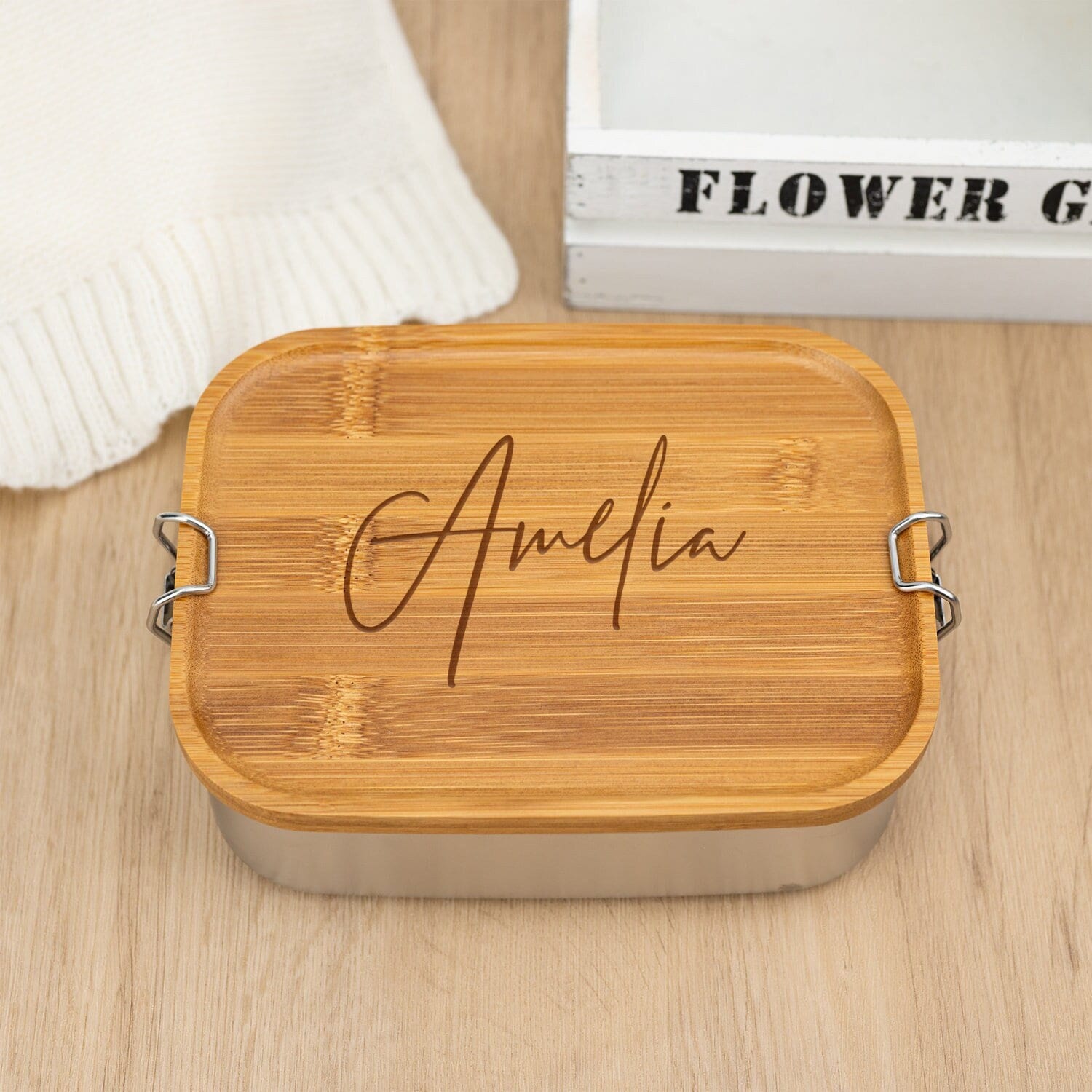 Personalized Lunch Box With Name, Custom For Her & Him, Stainless Steel Bread Box, Wooden Lid Snack Box, Food Container, Kindergarten Personalized Lunch Box With Name, Custom For Her & Him, Stainless Steel Bread Box, Wooden Lid Snack Box, Food Container, Kindergarten von WheatCustomGifts