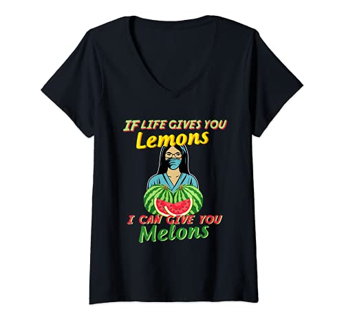 Damen If Life Gives You Lemons I Can Give You Melons T-Shirt mit V-Ausschnitt Damen If Life Gives You Lemons I Can Give You Melons T-Shirt mit V-Ausschnitt von WHEN LIFE GIVES YOU LEMONS T-SHIRT