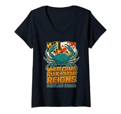 Damen Maryland Blue Crab - Maryland Flagge Retro Graffiti T-Shirt mit V-Ausschnitt Damen Maryland Blue Crab - Maryland Flagge Retro Graffiti T-Shirt mit V-Ausschnitt von WHERE CRABS RULE & OLD BAY REIGNS