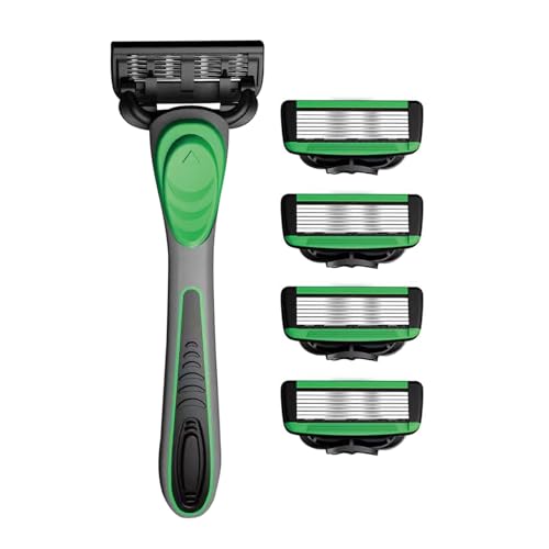 Effizientes Nassrasier-Set für Herren, 7-lagiger Handrasierer mit bequemem Gummigriff und 5 Ersatzklingen von WHFCBJBW
