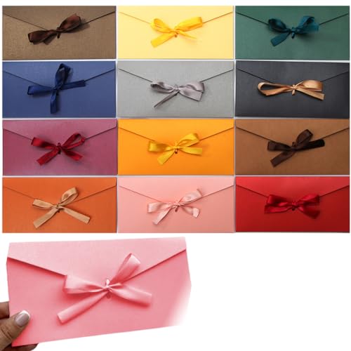 12 Stück Kraftpapier Umschläge, Retro Kraftpapier Perlglanzpapier Umschlag Farbige Umschlag mit Bändern für Party-Geschenkkarten Grußkarten Einladung 22 x 10,8 cm (12 Farben) von WHGHNCQ