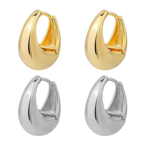 2 Paare Dick Creolen Gold Silber Klein Damen Goldener Ohrringe Vergoldet Chunky Hoops Gold Silber Gift für Frauen Freundin Mama Mädchen von WHGHNCQ