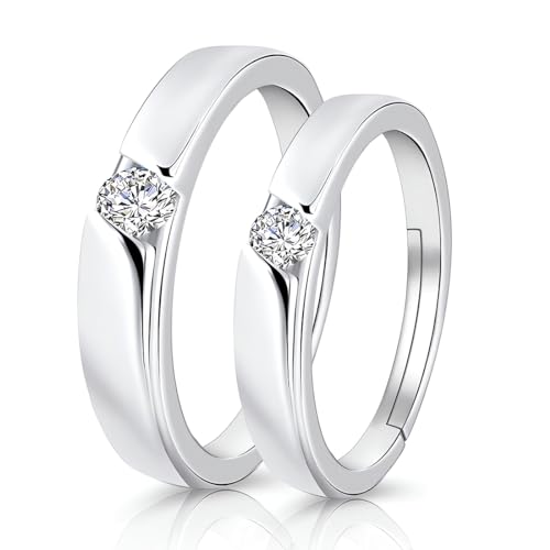 2 Pieces Damen & Herren Trauringe Paar Ringe,Offen Verstellbar Partnerringe Verlobungsring Hochzeitsring Band Ring mit Weiß Zirkonia, Geschenk für Ehefrau Mann Freundin Freund von WHGHNCQ