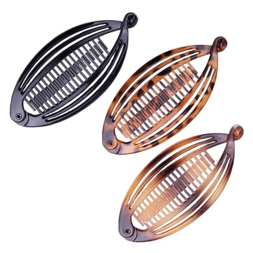 3 Stück Banana Clips Haarspangen Bananen Fisch Kämme Fischclips Banana Clip Hair Getönter Kamm Griffgröße 14 cm für Damen Mädchen,Vintage Fischschwanz Haarspange Französische von WHGHNCQ