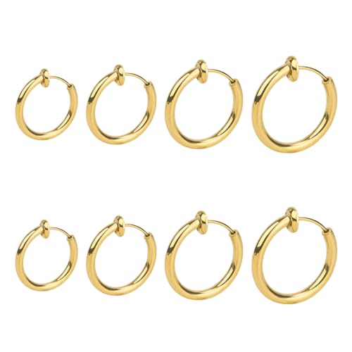 4 Paar Edelstahl-Klipp-Ohrringe Männer Frauen Mädchen männliche Ohrmanschette nicht durchdringender Ring Creolen kleine gefälschte Ohrringe kein durchbohrtes(Gold) von WHGHNCQ