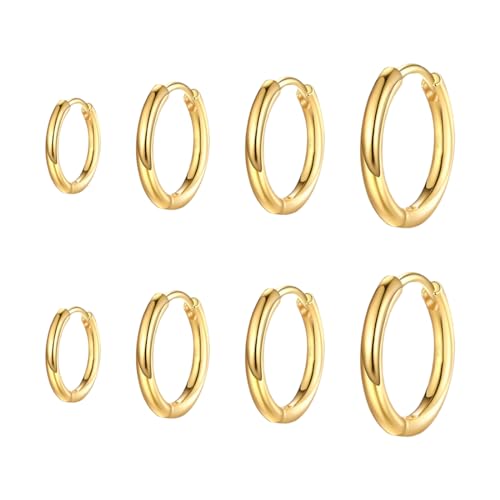 4 Paare Kleine Creolen Ohrringe für Damen Herren Chirurgenstahl Knorpel Huggie Ohrringe Snug Lobe Nase Lippen Daith Helix Piercing Schmuck Winzige Hoop Hinged Schläferohrringe 8/10/12/14MM (Gold) von WHGHNCQ