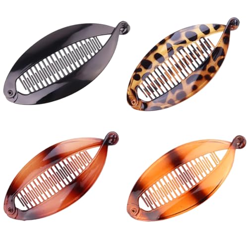 4 Stück Banana Clips Haarspangen Bananen Fisch Kämme Fischclips Banana Clip Hair Getönter Kamm Griffgröße 14 cm für Damen Mädchen,Vintage Fischschwanz Haarspange Französische von WHGHNCQ