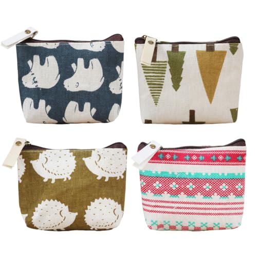 4 Stück Geldbeutel Mini,Kleines Portemonnaie Damen,Täschchen mit Reißverschluss,Kosmetiktasche,Mini Geldbörse Damen Canvas Münzgeldbeutel,für Münzen,Karten,Schlüssel-Stil B von WHGHNCQ