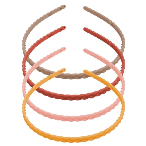 WHGHNCQ 4 Stück Stirnbänder, Kunststoff-Stirnbänder mit Zähnen, Kunststoff-Stirnbänder Dünne Haarbänder mehrfarbige Stirnband Kunststoff für Mädchen und Damen,Orange + Gelb + Rosa + Khaki von WHGHNCQ