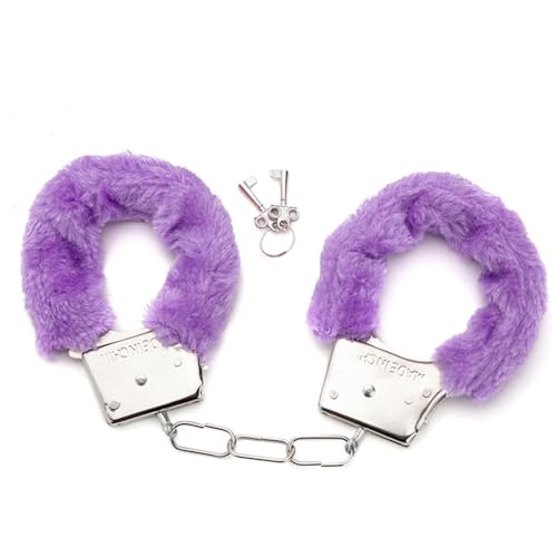 Handschellen mit Plüsch,Spielzeug für Paare,Karneval Kostüm Polizei Kinder Handschelle,Metall Handschellen mit Schlüssel,Weiche Handschellen für Cosplay,für Kinder Party Requisit(Lila) von WHGHNCQ