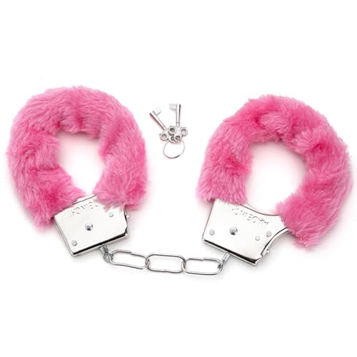 Handschellen mit Plüsch,Spielzeug für Paare,Karneval Kostüm Polizei Kinder Handschelle,Metall Handschellen mit Schlüssel,Weiche Handschellen für Cosplay,für Kinder Party Requisit(Rosa) von WHGHNCQ