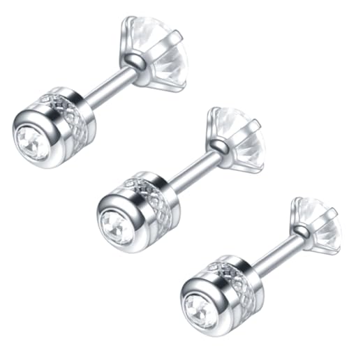 Ohrstecker Damen,3er Ohrringe beidseitig mit Zirkonia Kristall Stein 3mm 4mm 5mm, 18k vergoldet,Set Stecker Diamant Ohrringe Damen Männer,Hypoallergen Sleeper Stud Set,Silber von WHGHNCQ