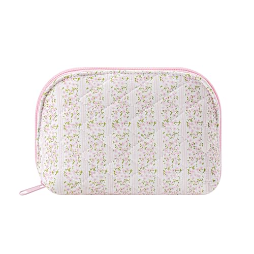 WHHJM Kuppelförmige Kosmetiktasche, kleine Baumwolle, gesteppt, Make-up-Tasche für Geldbörse, niedliches Blumenmuster, Reise-Kulturbeutel, Reißverschluss, pink floral WHHJM Kuppelförmige Kosmetiktasche, kleine Baumwolle, gesteppt, Make-up-Tasche für Geldbörse, niedliches Blumenmuster, Reise-Kulturbeutel, Reißverschluss, pink floral von WHHJM